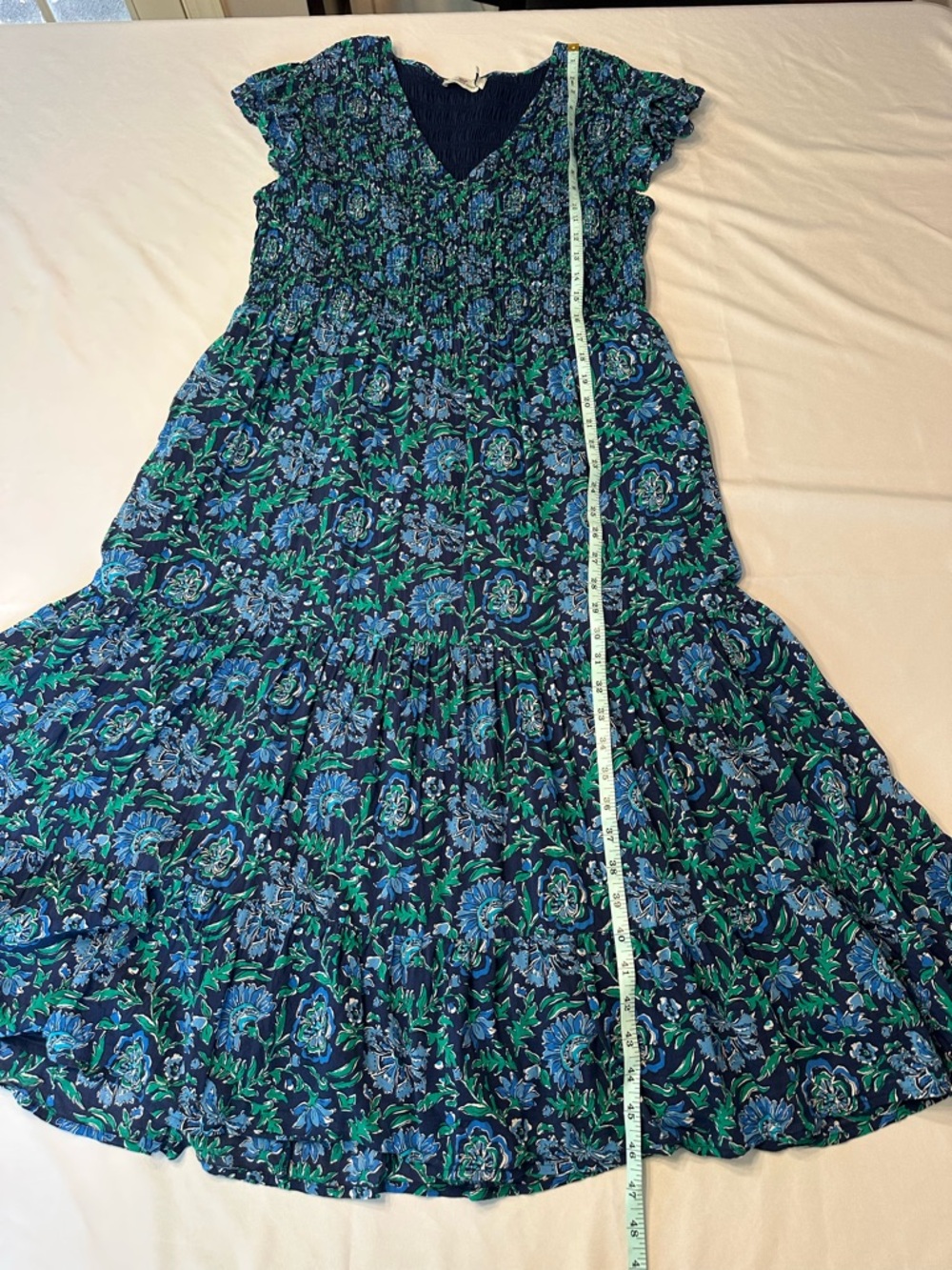 Vineyard Vines Women’s Blue & Green Smocked Anegada Floral Midi Dress Sz. XL - Picture 6 of 6